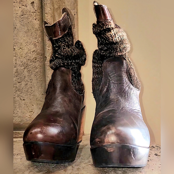 Bed Stu Bruges Leather and Knit Slouchy Wedge Booties Size 9 - Picture 8 of 13